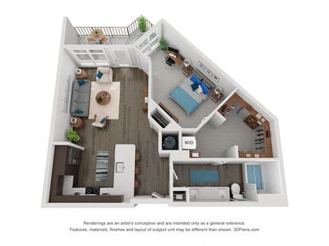 Floor plan for 1 bed, 1 bath, 887 sqft